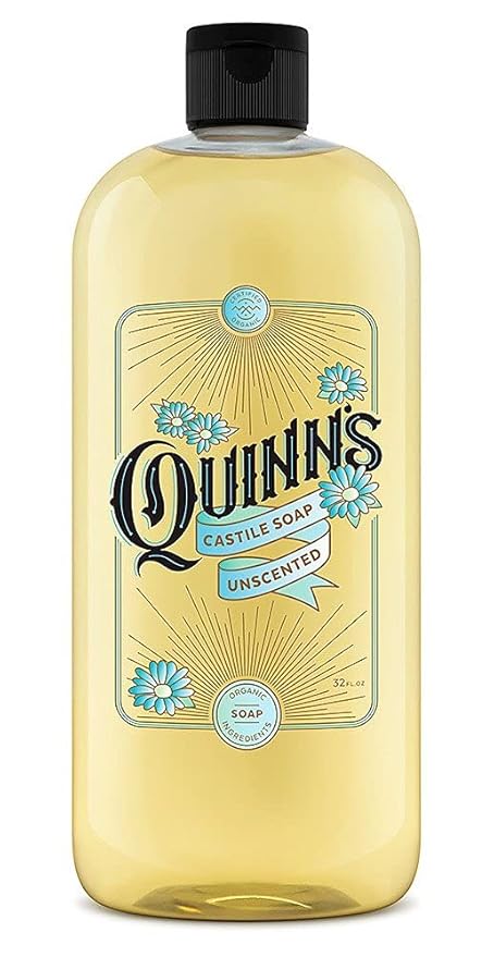 Quinn's Pure Castile Organic Unscented Liquid Soap 32 oz Alcohol Free Rose Witch Hazel with Aloe Vera 16oz