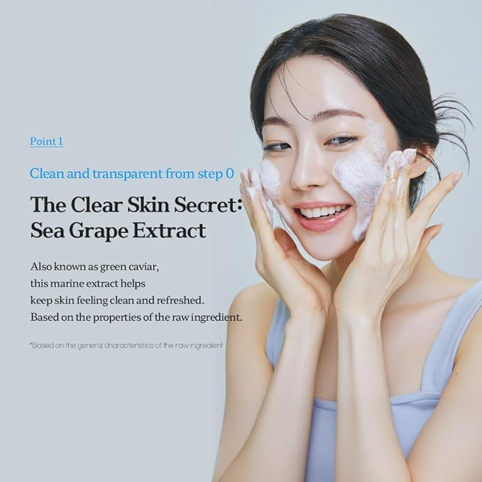 Mild Clear Cleansing Foam for Facial Cleansing with caulerpa lentillifera extract & Potassium [Vegan & Korean Skincare] – 5.07 fl. oz.