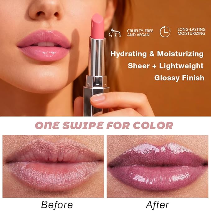 Mauve Honey Lipstick Tinted Lip Balm - Shine Moisturizing Lipstick for Women, Natural Nourishing Hydrating Lip Gloss Stain for Dry Lips, Tint Sheer Lightweight Makeup, Vegan - 1Pc #07 Mauve