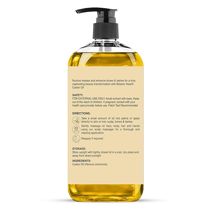 Botanic Hearth Castor Oil 8 Fl Oz| 100% Pure & Natural, Cold Pressed |For Hair, Eyelashes & Eyebrows | Hexane Free, Fast Absorbing | with Massage Roller Ball