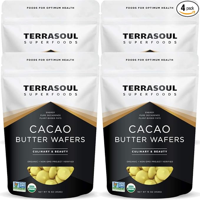 Terrasoul Superfoods Organic Cacao Butter Wafers, 4 Lbs (4 Pack) - Raw | Keto | Vegan | Unrefined