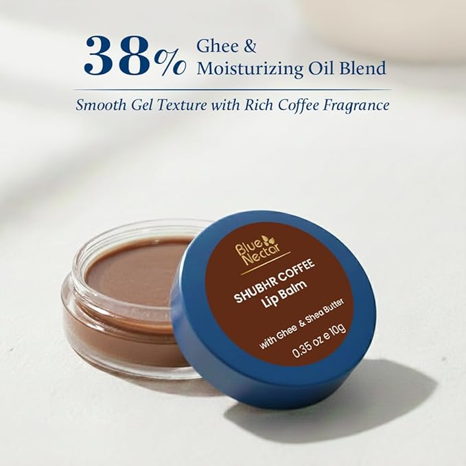 Blue Nectar Natural Hydrating Coffee Lip Balm with Organic Ghee for Dry Cracked Lips | Ayurvedic Lip Gloss with Herbal Clean Ingredients (0.35 oz, 10 Herbs)