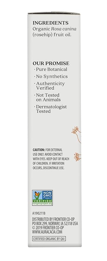 Aura Cacia Organic Rosehip Skin Care Oil | GC/MS Tested for Purity | 30ml (1 fl. oz.) in Box