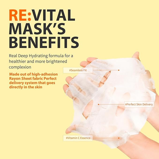 ELT Mega Vitamin C Sheet Mask 10Pack - Brightening, Hydrating, Wrinkle care - Korean Face Mask with Niacinamide, Vitamin C & Hyaluronic Acid - Vegan Skincare Made in Korea (25g/0.88 oz each)