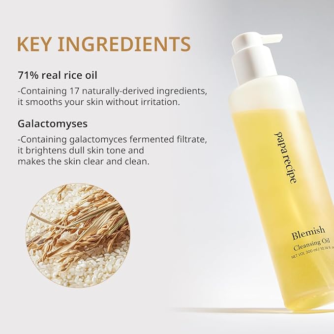 Papa Recipe Blemish Cleansing Oil 300ml – 71% Rice Bran Oil, Waterproof Makeup Remover & Blackhead Support, Hydrating Gentle Formula – Korean Facial Cleanser