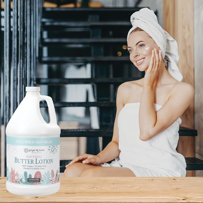 Ginger Lily Farms Botanicals Soothing Butter Lotion for Dry Skin, 100% Vegan & Cruelty-Free, Cucumber Mint Bliss Scent, 1 Gallon (Pack of 4)
