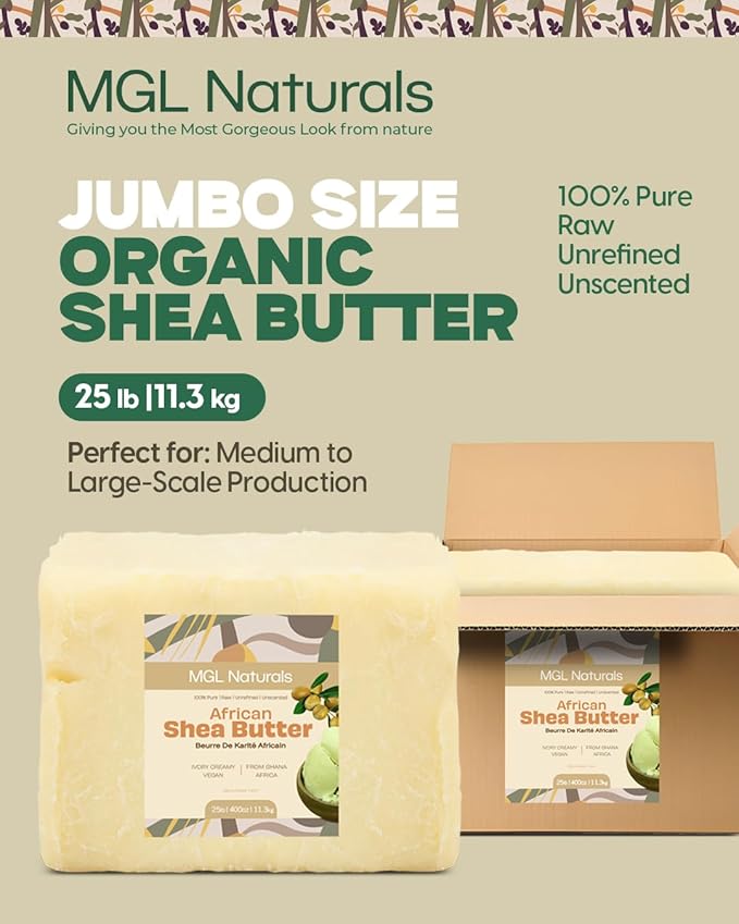 MGL Naturals Raw African Shea Butter Ivory 25 lb, 100% Pure and Unrefined. Nourish and moisturize skin and hair. Use alone or DIY recipes. From Ghana (25 lb)