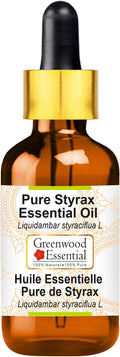 Greenwood Essential Styrax Essential Oil (Liquidambar styraciflua L) with Glass Dropper | Pure | Non-Sticky | Non-Greasy | Lightweight | Men & Women | All Skin Types | Steam Distilled 30ml (1 oz)