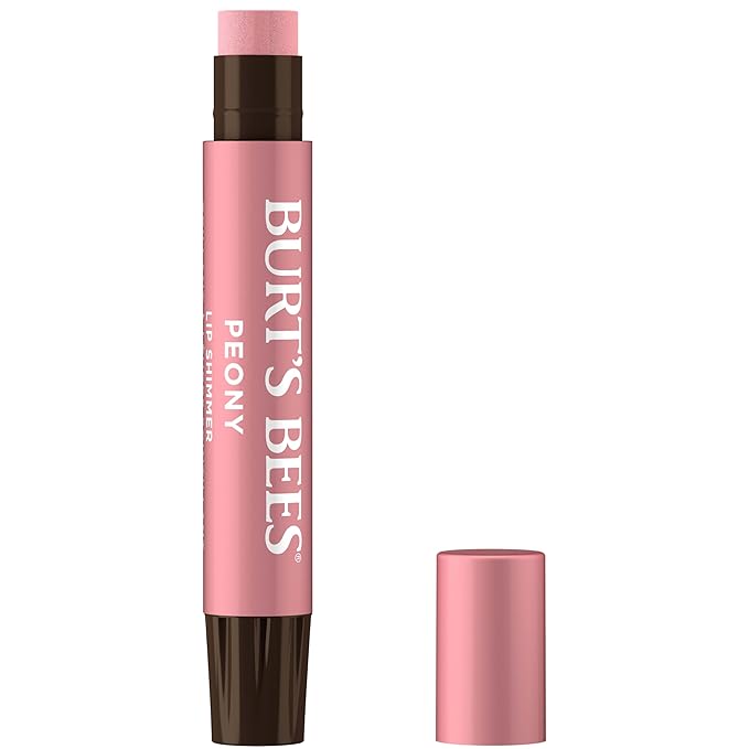 Burt's Bees Shimmer Lip Tint, Tinted Lip Balm Stick, Moisturizing for All Day Hydration with Natural Glowy Pigmented Finish & Buildable Color, Peony, 1 Tube, 0.09 oz. (Pack of 2)
