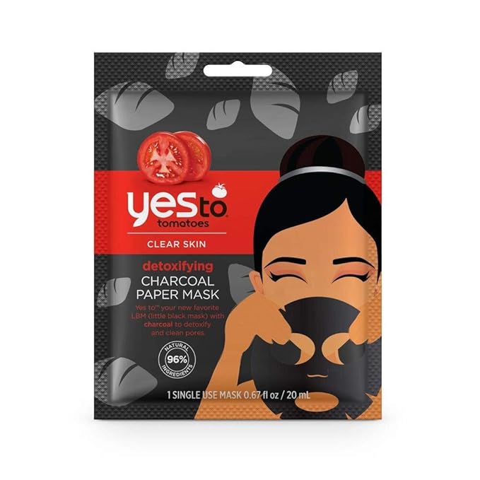 Yes To Tomatoes Detoxifying Paper Mask, Pore Cleaning Formula To Detoxify Skin & Help Remove Impurities, Hydrating & Moisturizing, With Charcoal & Antioxidants, Natural, Vegan & Cruelty Free