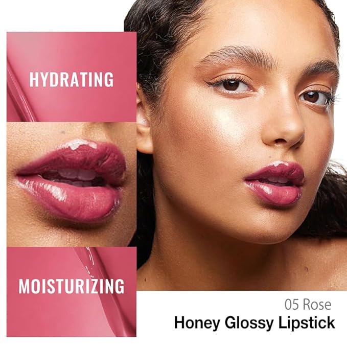 evpct Rose Honey Lipstick Tinted Lip Balm, Moisturizing Tinted Lip Oil Stick Lipstick for Older Women, Sheer Lightweight Hydrating Nourishing Shine Tinted Lip Balm Color Gloss Tint Stain, 05 Rose