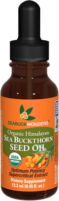 SEABUCKWONDERS Organic Sea Buckthorn Seed Oil, 0.45 Fl Oz, 13 Servings, with Omega 3, 6 & 9, Can Be Used Topically & Orally, Supports Hair, Skin & Nail Health
