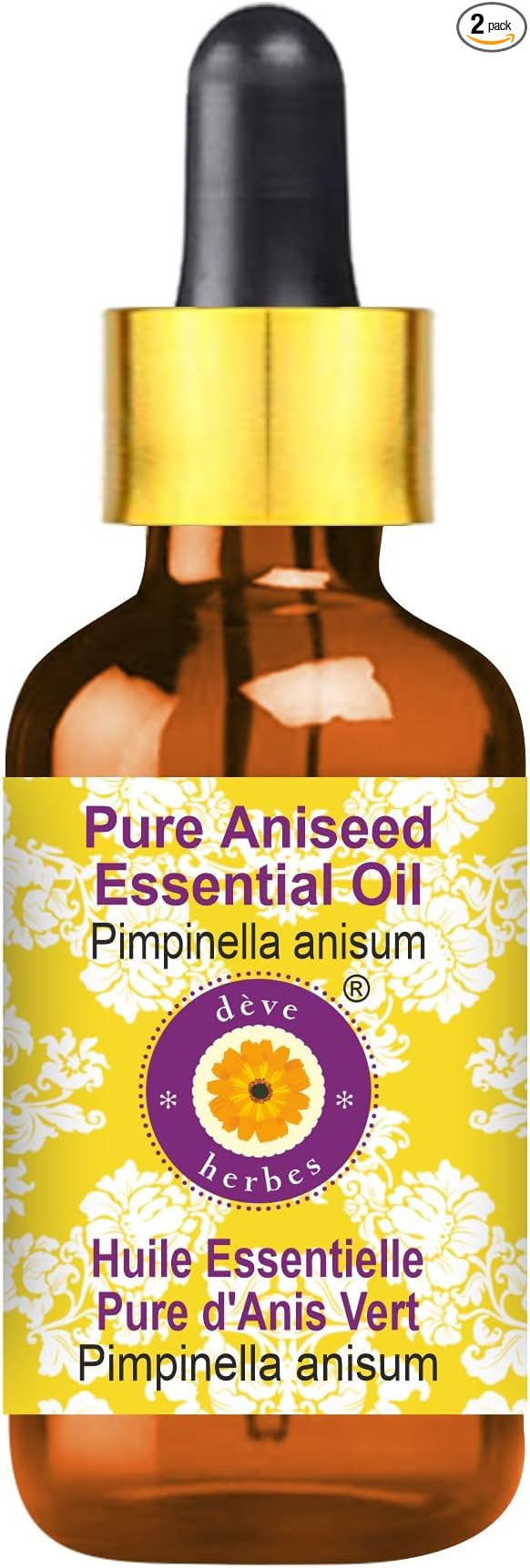 Deve Herbes Pure Aniseed Essential Oil (Pimpinella anisum) with Glass Dropper Steam Distilled 100ml (3.38 oz)
