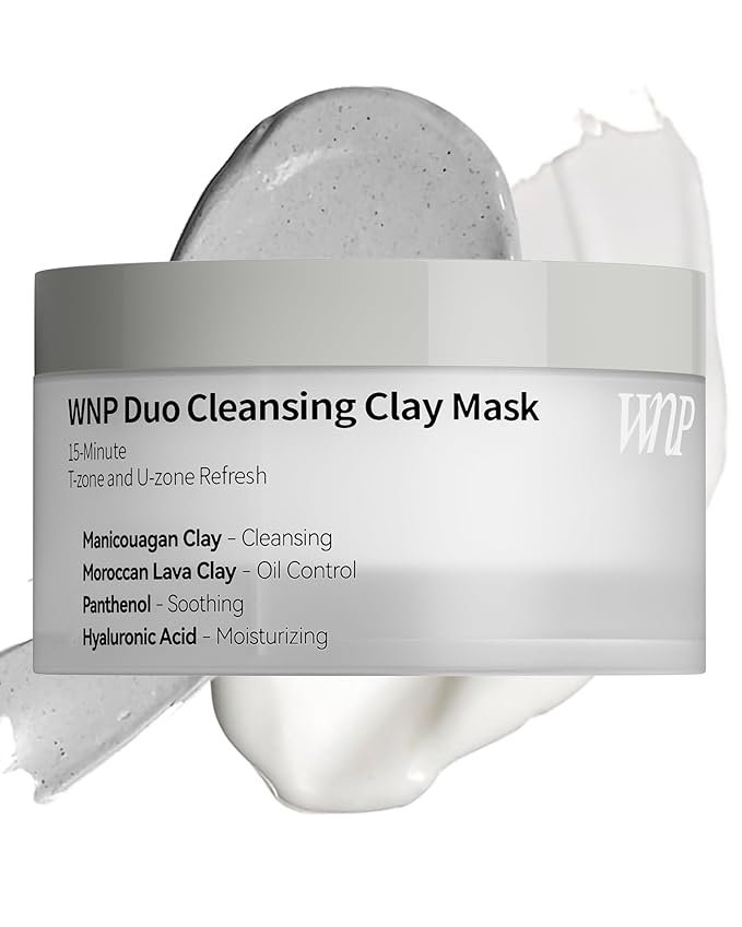 WNP Duo Cleansing Clay Mask with Niacinamide & Hyaluronic Acid – Deep Pore Cleanser for T-Zone & U-Zone, Blackhead Remover, Hydrating & Oil-Control Face Mask, 3.53oz