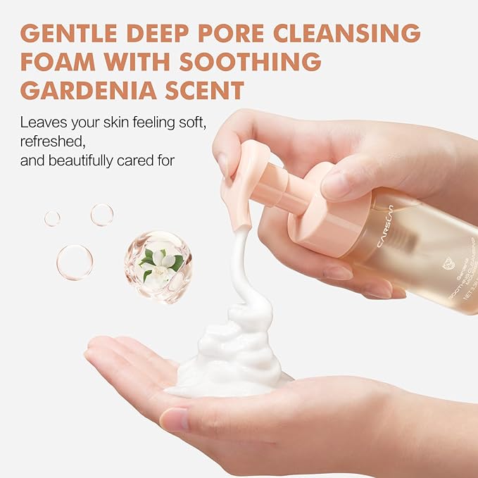 CARSLAN Face Wash, Gentle Hydrating Foaming Facial Cleanser, Soothing Cleansing Mousse, Deep Cleans Pores, Makeup Remover, Daily Face Cleanser for All Skin Types (1.69 Fl Oz)