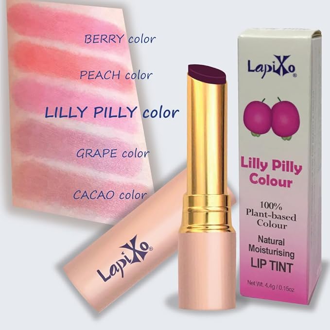 100% Plant-based Color Lip Tint, Unique Formula, Natural + Moisturizing | 2-in-1 | Non-Toxic, All Food Ingredients, Antioxidant-rich, Natural Matte Sheer, Buildable, 4.4g/0.15oz (Lilly Pilly color)