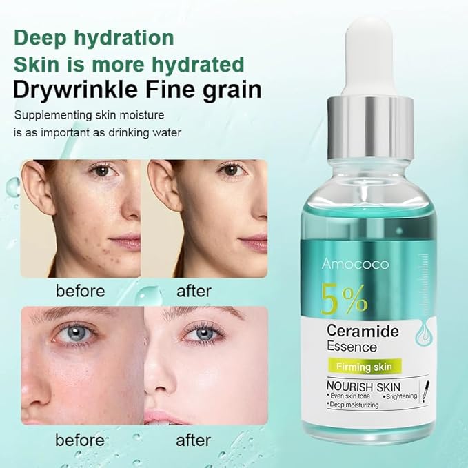 5% Ceramide Moisturizing Serum & 10% AHA Gentle Exfoliating Duo Set, 30ml x 2 | Fragrance-Free Hydration & Smoothing for Radiant Skin | All Skin Types