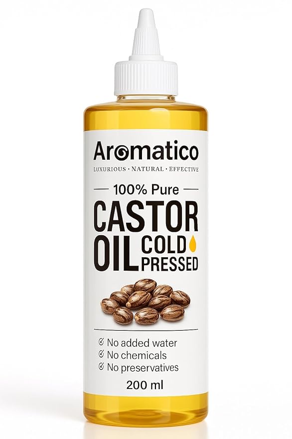 Aromatico 100% Pure Cold Pressed Castor Oil for Hair, Eyelashes & Eyebrows – Natural Carrier Oil for Scalp, Beard & Skin Care – Thick Conditioning Oil for Dry Scalp, DIY Beauty & Bulk Use – 7 fl oz