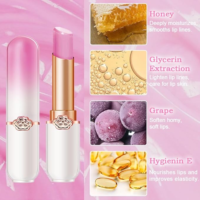 BINGBRUSH Grape Color Changing Lipstick,Moisturizer Long Lasting Lip Care Lip Balm Magic Lip Gloss Lip Tint Stain Gloss Set for Women (1pc Grape)