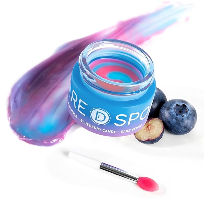SPODARE Blueberry Lip Mask Overnight, Swirl Lip Sleeping Mask for Dry Cracked Lips Care, Dual-Color Lips Balm for Nourishing and Softening Lips and Reduce Fine Lines