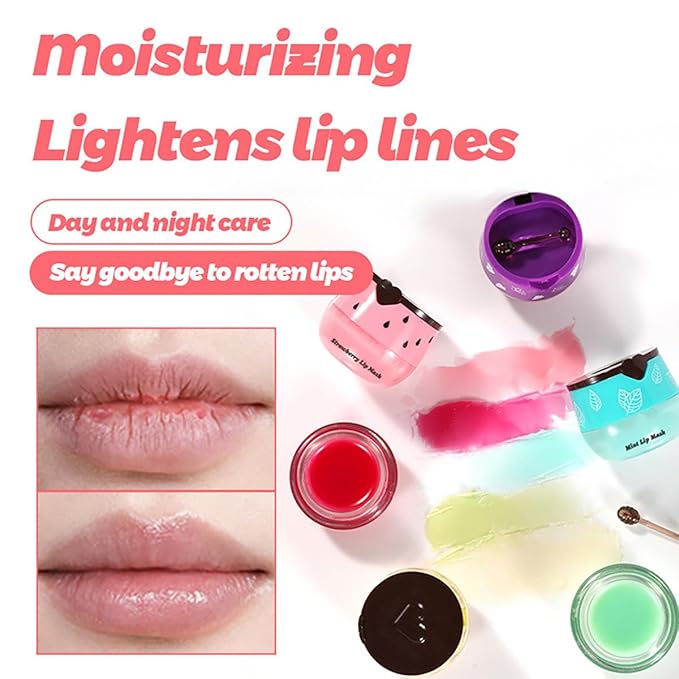 Lip Balm Sleeping Lip Mask, Long-Lasting Nourishing & Moisturizing Lip Night Care Lip Anti-chapped Lip Cream Lip Skin Care (2Pcs Honey & 2Pcs Strawberry)