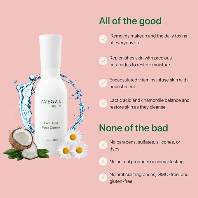 Ecco Bella Vegan Wellness Beauty Plant-Based Detox Facial Cleanser – Gently Wash Away Dirt & Impurities, Soothing All Skin Types with Hydration & Moisture Restoration – 120ml