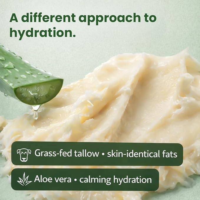 Beef Tallow Body Lotion with Aloe Vera - Grass-Fed Moisturizer for Dry Sensitive Skin, Face and Body - Non-Greasy After Sun Tan Extender, 8oz Pump