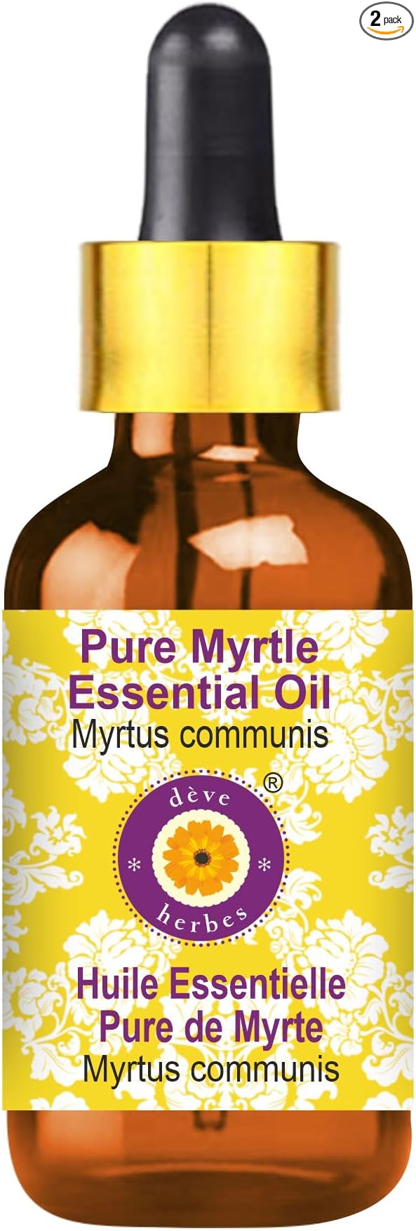 Deve Herbes Pure Myrtle Essential Oil (Myrtus communis) with Glass Dropper Steam Distilled 50ml (1.69 oz)