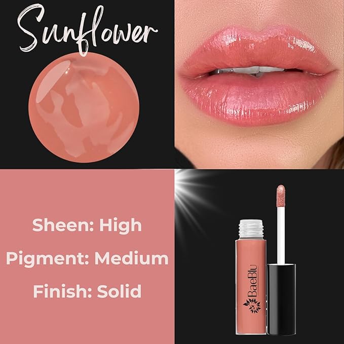 BaeBlu Organic Vegan Lip Gloss, 100% Natural Non-Toxic Moisturizing Ingredients, Sunflower