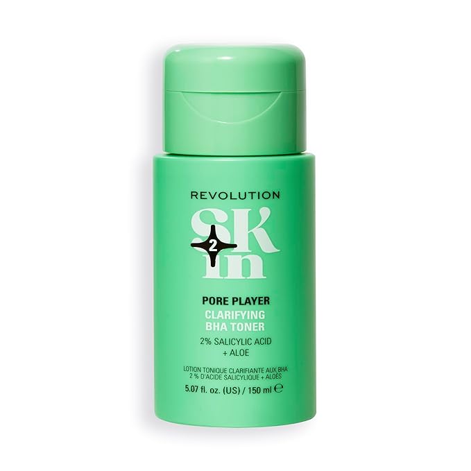 Revolution Skin, Pore Player 2% Salicylic Acid & Aloe Clarifying BHA Toner, Facial Toner & Exfoliator with Salicylic Acid, Vegan & Cruelty-Free, 11.69 fl oz