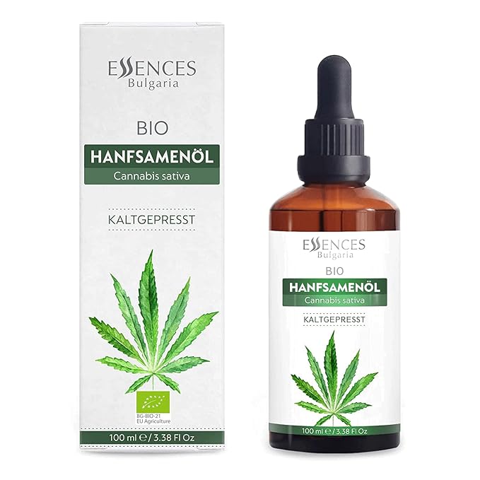 Essences Bulgaria Organic Hemp Seed Oil 3.4 Fl Oz | 100ml | 100% Natural Cold-Pressed Oil | Therapeutic Quality | Family Owned Farm | Massage Base Oil | Natural Moisturizer | Ideal Carrier Oil