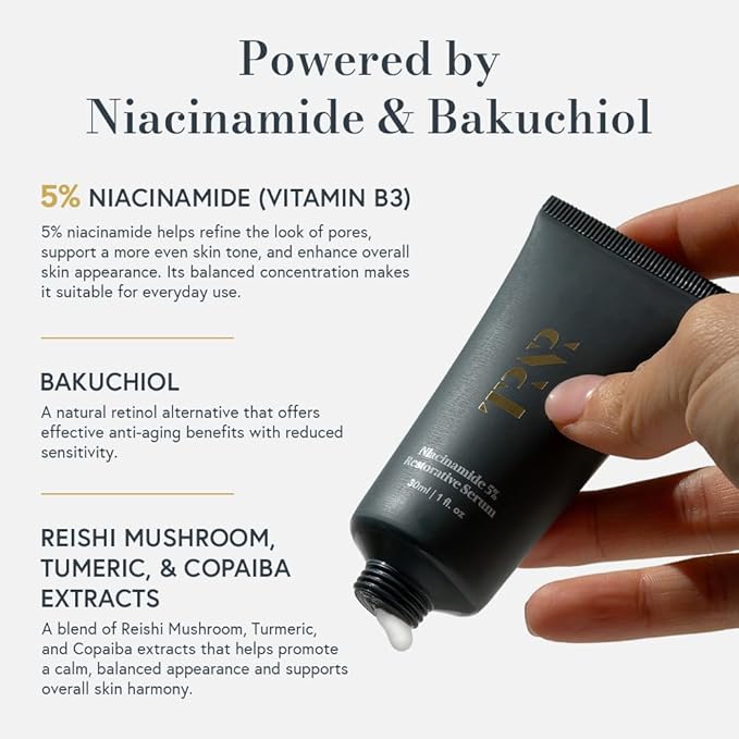 Restorative 5% Niacinamide Serum (30ml/1oz) | Rejuvenating Skincare Routine| Natural, Plant-Based & Science-First Hydrating Serum for Men & Women | With the Goodness of Mushroom & Turmeric Extract