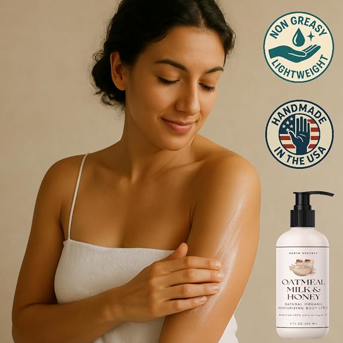 Natural Organic Moisturizing Body Lotion Lightweight & Non-Greasy, Shea Butter Body Lotion Made with All Natural Ingredients | For All Skin Types (8oz, Oatmeal Milk and Honey)