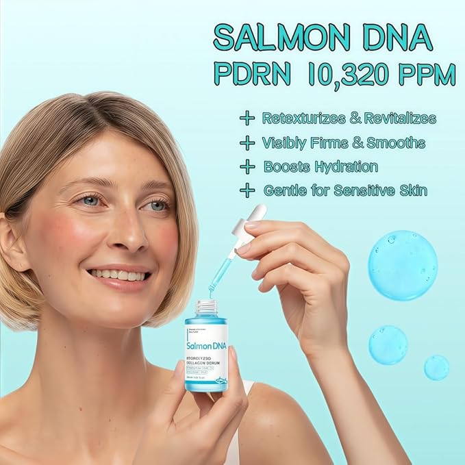 PDRN Serum with Salmon DNA, Hyaluronic Acid & Peptides, Anti-Aging Face Treatment for Firming, Plumping & Refining Skin Texture, Korean Recipe Skincare, 30ml