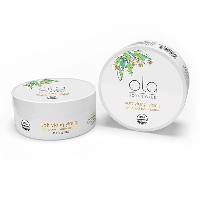 Ola Botanicals Whipped Body Butter (4oz) Soft Ylang Ylang, Deeply Hydrate & Nourish, Organic Shea Butter, USDA Organic, Non-GMO