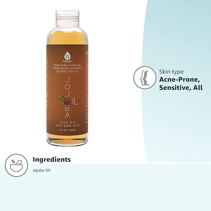 Pursonic 100% Cold Pressed Pure Golden Jojoba Oil for Dry Skin or Damaged Hair, Natural & Unrefined - Moisturizes & Revitalizes Skin, 6 Ounce, 1 count, JJO6 (Pack of 2)