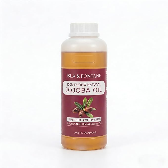 ISLA & FONTANE Jojoba Oil – 600ml (20 fl oz) | 100% Pure & Natural | Golden, Unrefined, Cold Pressed | Hexane-Free Carrier Oil for Skin, Hair, Face, Nails & Body Moisturizing