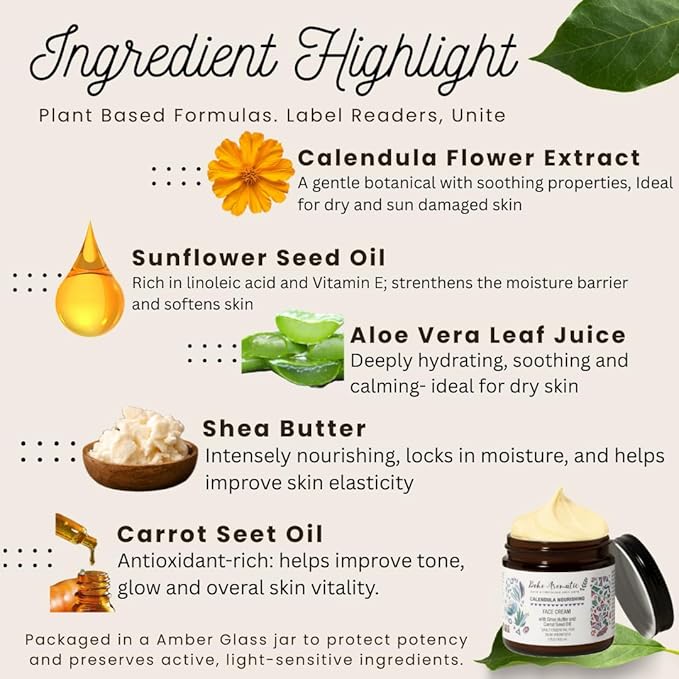 Calendula Nourishing Face Cream for Dry Skin, Natural & Organic Facial Cream, Hydrating and Moisturizing skin care product, Vegan Face Cream, calendula face cream, Facial Moisturizer
