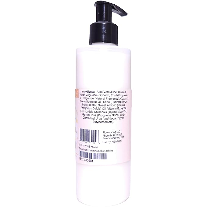 Sandalwood Jasmine Lotion (8 Ounce) - Natural Fragrance - Absorbs Quickly with a Stirring Earthy Floral Scent