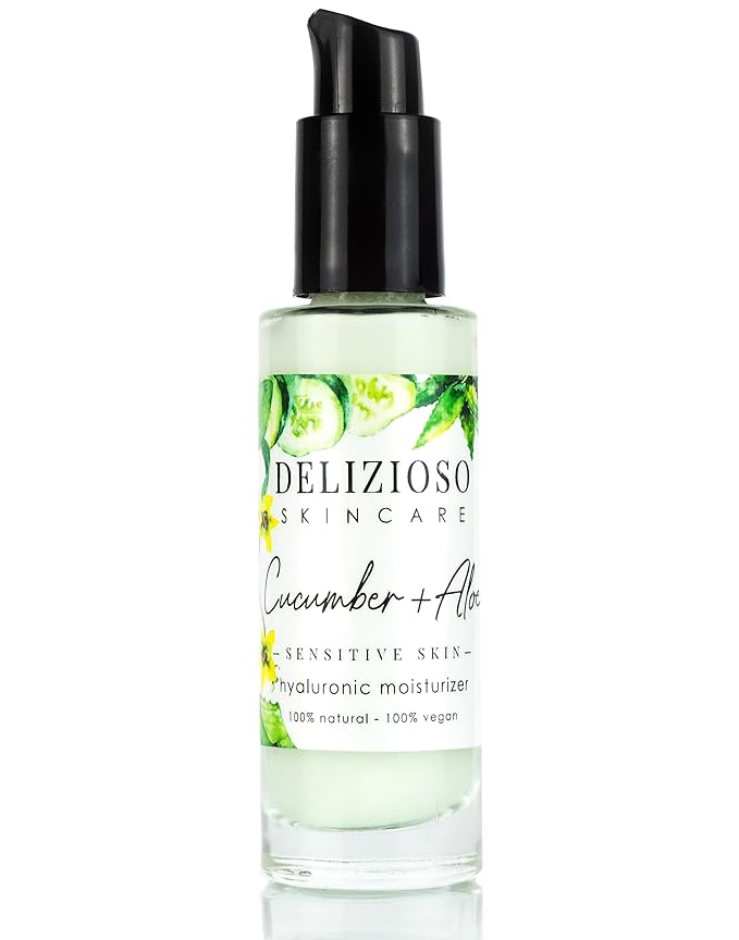 Delizioso Skincare Cucumber & Aloe Sensitive Skin Hyaluronic Moisturizer - Light, Soothing Cream for Problem Skin (1 oz)