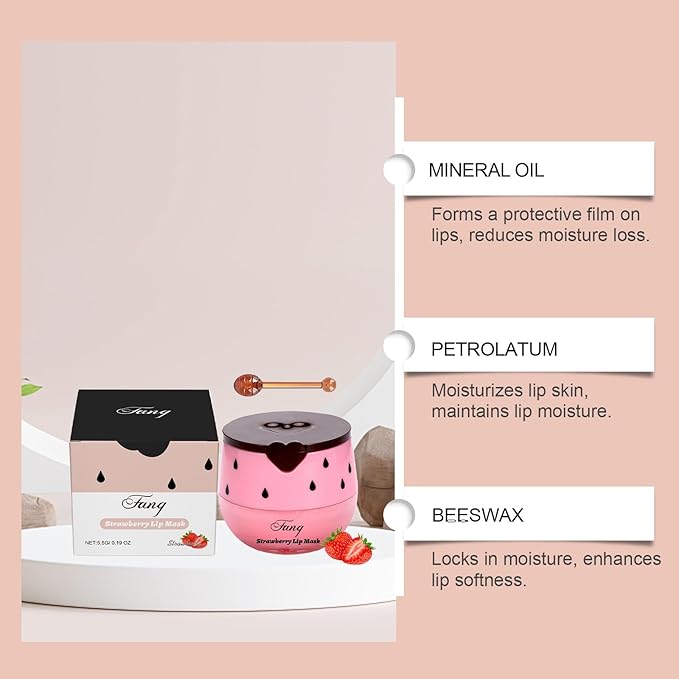 Lip Mask for Overnight Repair - Hydrating Lip Sleeping Mask with Vitamin E & Coconut Extract - Moisturizing Lip Balm Pack for Dry Lips, Non-Sticky Honeybalm Formula (Strawberries)