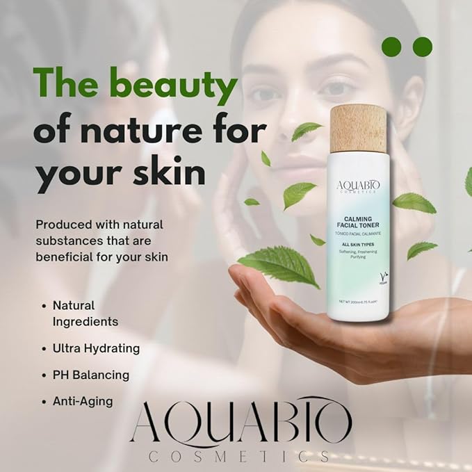 AquaBio Organic Hydrating Toner with Rose Water & Aloe Vera, Moisturizing Toner for Dry Skin, Vegan & Alcohol-Free, Calming & Nourishing, Gentle & Balancing, Purifying & Brightening Formula 6.75 Oz