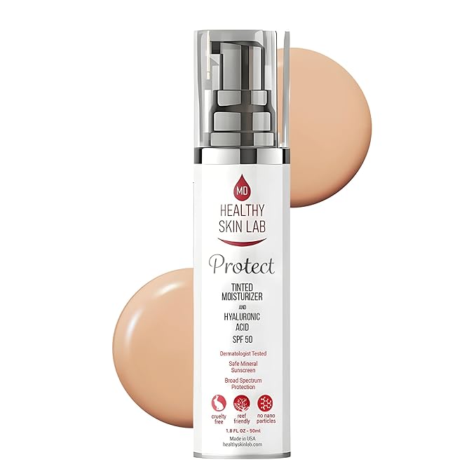 Healthy Skin Lab Protect Tinted Moisturizer SPF 50, Sheer Universal Tint, Lightweight Hydrating Mineral Sunscreen for Face, Hyaluronic Acid, Broad Spectrum Daily SPF, Dermatologist Tested, 1.8 oz