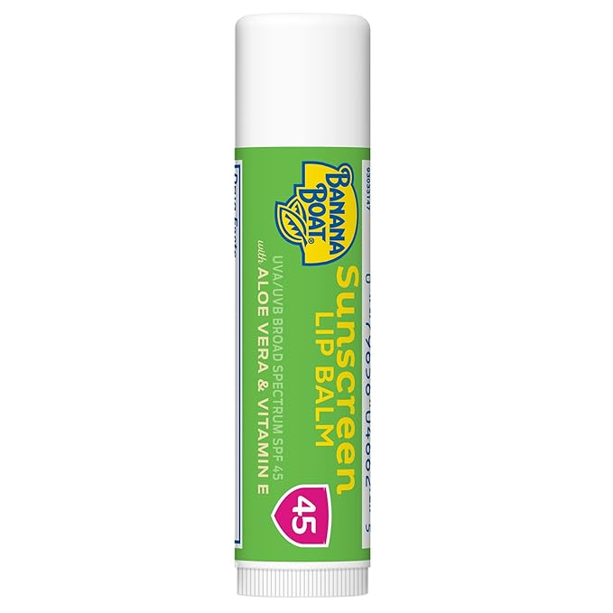 Banana Boat SPF Lip Balm with Aloe Vera & Vitamin E, 0.15oz | Beach Essentials, Moisturizing Lip Sunscreen SPF 45, Travel Sunscreen for Lips, 0.15oz