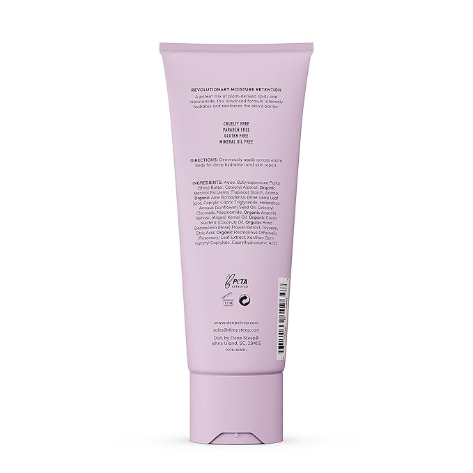Deep Steep Body Lotion, Lilac Blossom, 8 oz – Moisturizer with Coconut Oil, Shea Butter, Argan Oil, Aloe Vera & Niacinamide – Vegan, Clean Beauty, Daily Skin Hydration
