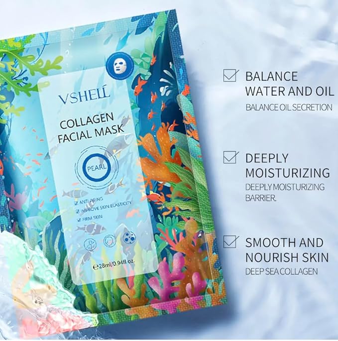 Collagen Sheet Face Mask (10 Pack), Hydrating & Firming Facial Masks with Hyaluronic Acid + Witch Hazel, For Dry, Sensitive, Mature Skin, Women & Men