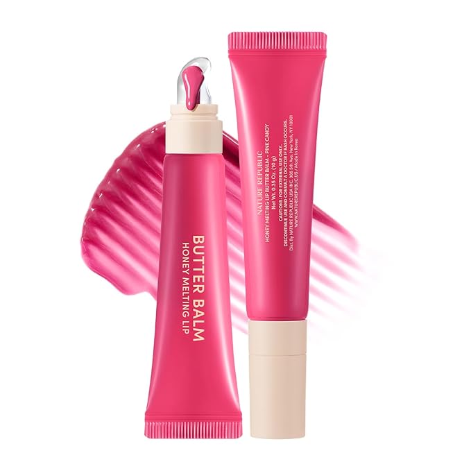 Nature Republic Honey Melting Lip Butter Balm – Hydrating Tinted Plumping Lip Balm with Peptides, for Sheer & Glossy, Fuller-Looking Lips (Pink Candy)