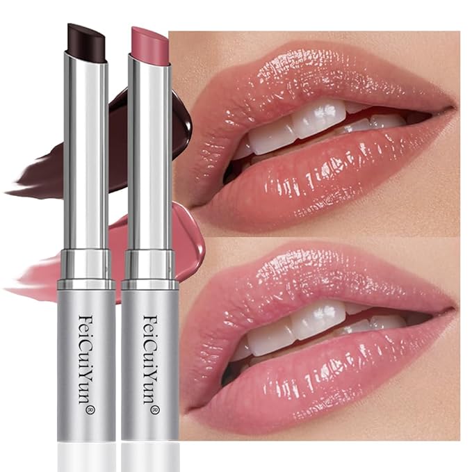 FeiCuiYun 2Pcs Black & Pink Honey Tinted Lip Balm Lip Gloss Lipstick, Sheer Hydrating Lip Gloss Tint, Moisturizing Lip Color for All Skin Tones, Nourishing Lip Balm with Natural Black Cherry