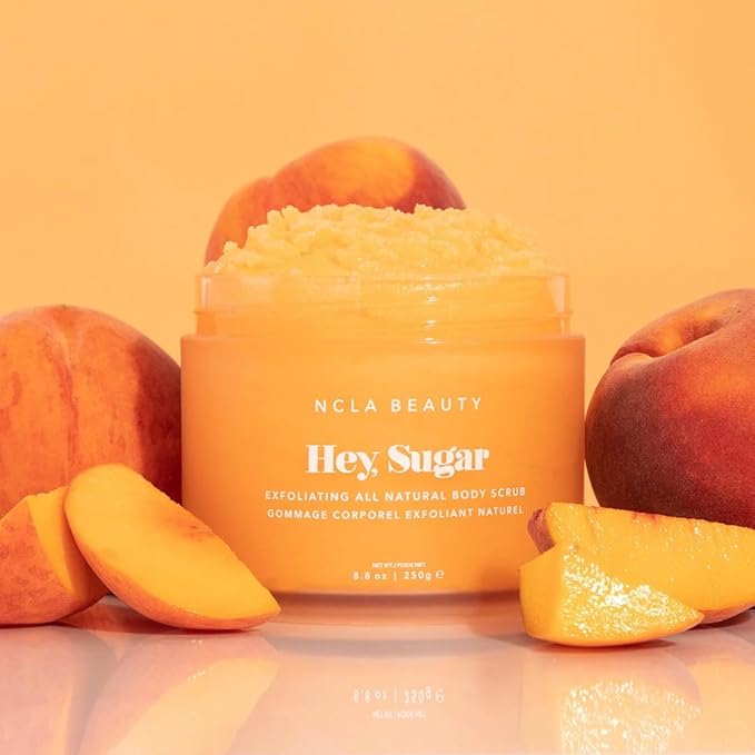 NCLA Beauty Hey Sugar All Natural Body Scrub - Moisturizing, Exfoliating Sugar Scrub - Shea, Cocoa, and Mango Butters - Peach - 8.8 oz