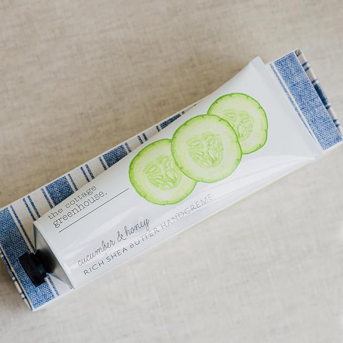 The Cottage Greenhouse Cucumber & Honey Handcreme, 4 oz, Hydrating & Moisturizing Hand Cream for Dry, Cracked Hands, Luxury Purse Essential Lotion for Women